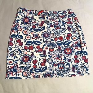 Boden - Floral and Strawberry Skirt - Blue and Pink - Size 8
